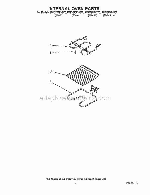 Whirlpool RMC275PVB00 Wall Oven/Microwave Combo Internal Oven Parts Diagram