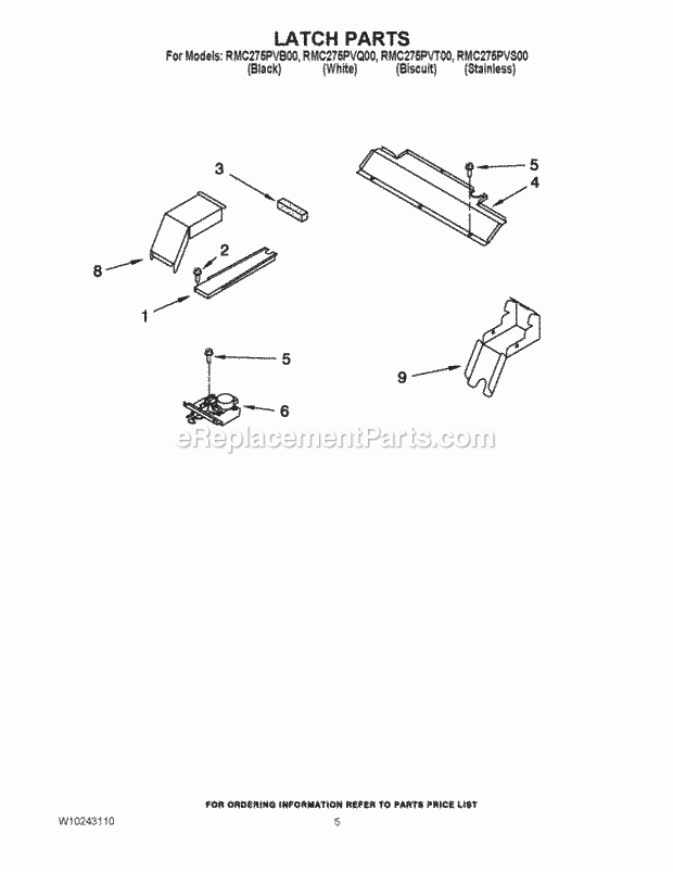 Whirlpool RMC275PVQ00 Wall Oven/Microwave Combo Latch Parts Diagram