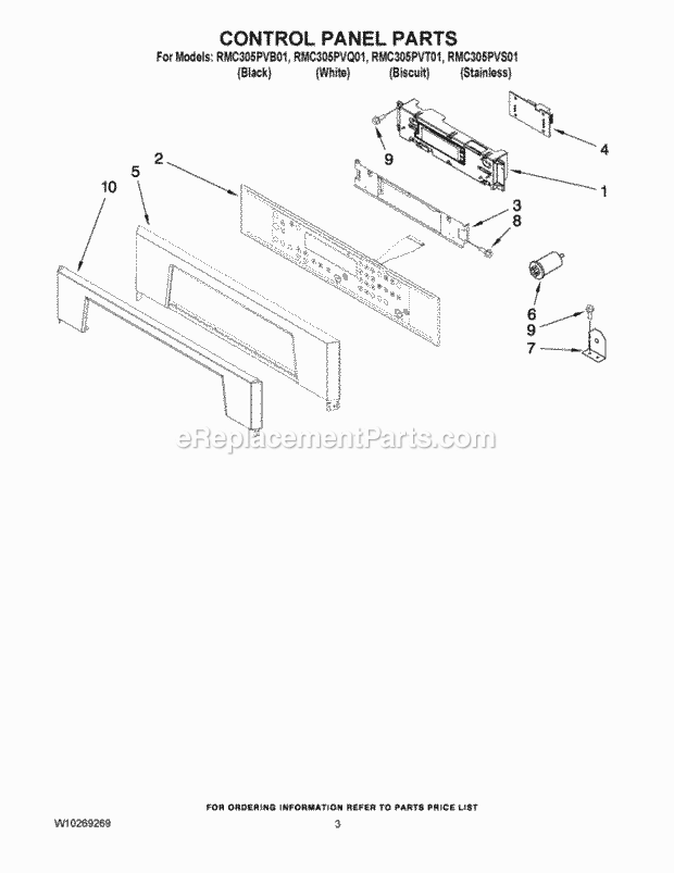 Whirlpool RMC305PVS01 Wall Oven/Microwave Combo Control Panel Parts Diagram