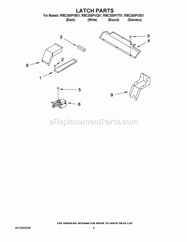 Whirlpool RMC305PVS01 Wall Oven/Microwave Combo Latch Parts Diagram