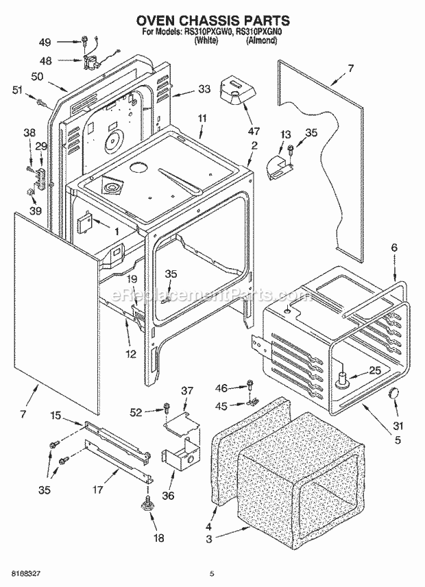 Whirlpool RS310PXGW0 Freestanding Electric Range Oven Chassis Diagram