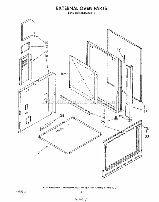 Whirlpool RS363BXTT0 Electric Range External Oven Diagram