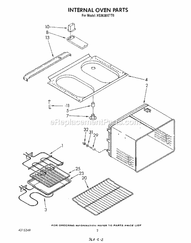 Whirlpool RS363BXTT0 Electric Range Internal Oven Diagram