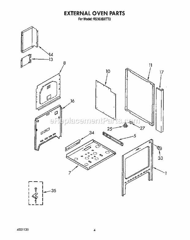 Whirlpool RS363BXTT2 Electric Range External Oven Diagram