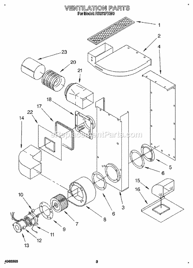 Whirlpool RS373PXW3 Downdraft Self Clean Electric Oven Ventilation, Literature Diagram