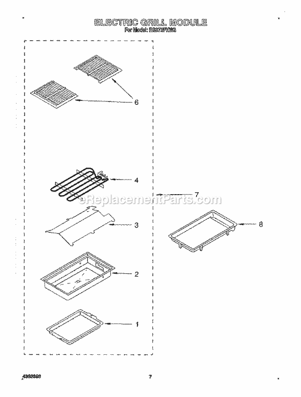 Whirlpool RS373PXW3 Downdraft Self Clean Electric Oven Electric Grill Module Diagram