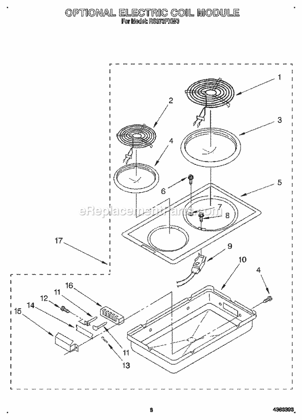 Whirlpool RS373PXW3 Downdraft Self Clean Electric Oven Optional Electric Coil Module Diagram