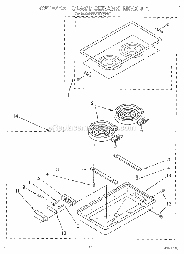 Whirlpool RS373PXWT2 Slide-in Downdraft Self Clean Electric Oven Optional Glass Ceramic Module Diagram