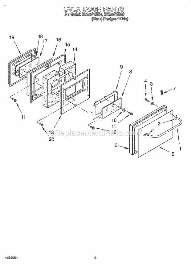 Whirlpool RS385PXEQ0 Electric Range Oven Door Diagram