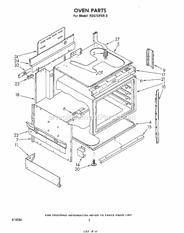 Whirlpool RS575PXR0 Electric Range Oven Diagram