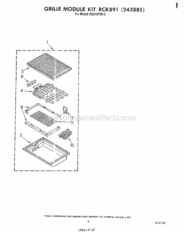 Whirlpool RS575PXR2 Electric Range Grille Rck 891 (242885) , Lit/Optional Diagram