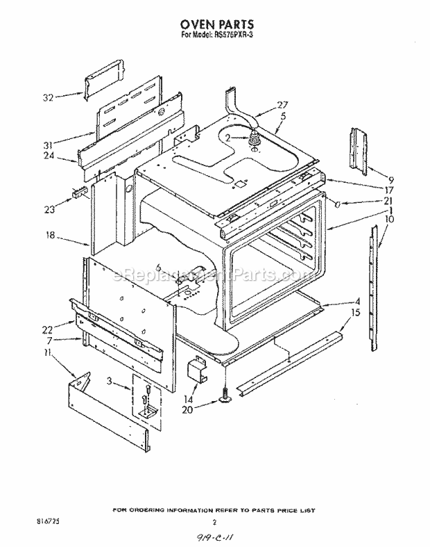 Whirlpool RS575PXR3 Electric Range Oven Diagram