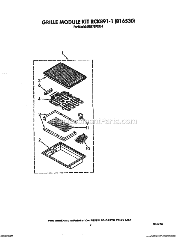 Whirlpool RS575PXR4 Electric Range Grille Kit Rck891-1, Literature Diagram