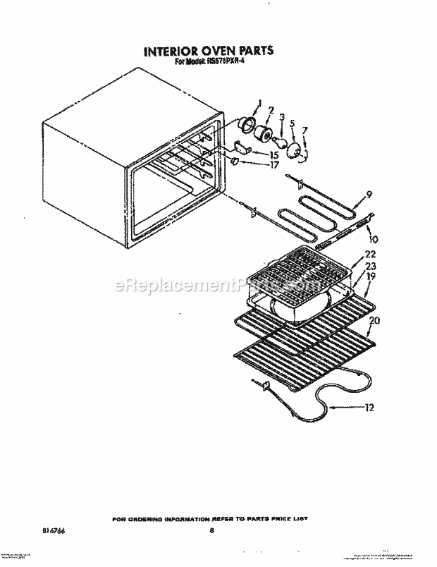 Whirlpool RS575PXR4 Electric Range Interior Door Diagram