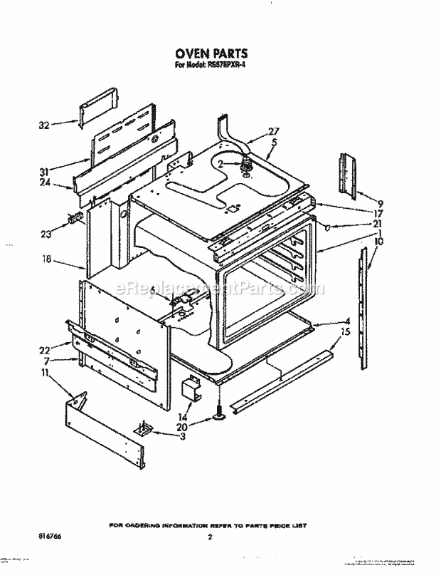 Whirlpool RS575PXR4 Electric Range Oven Diagram