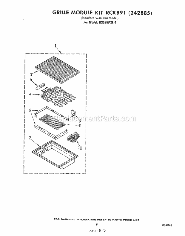 Whirlpool RS576PXL1 Electric Range Grill Rck 891 (242885) Diagram