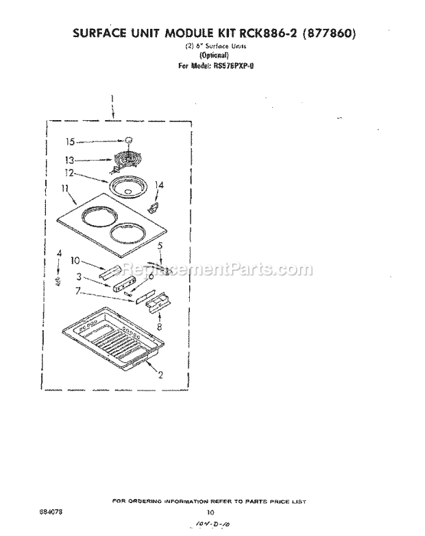 Whirlpool RS576PXP0 Electric Range Surface Unit Module Kit Diagram