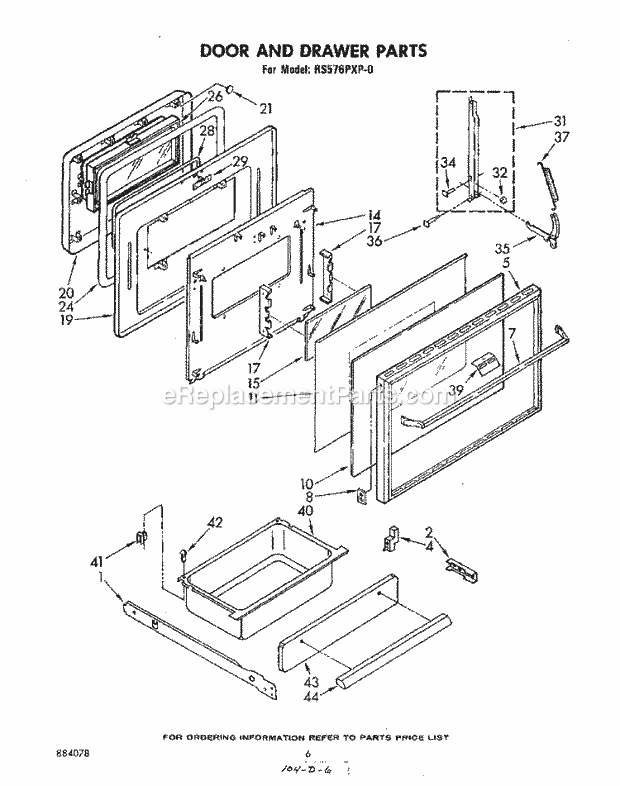 Whirlpool RS576PXP0 Electric Range Door and Drawer Diagram