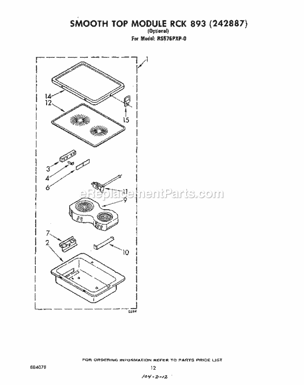 Whirlpool RS576PXP0 Electric Range Smooth Top Module Diagram