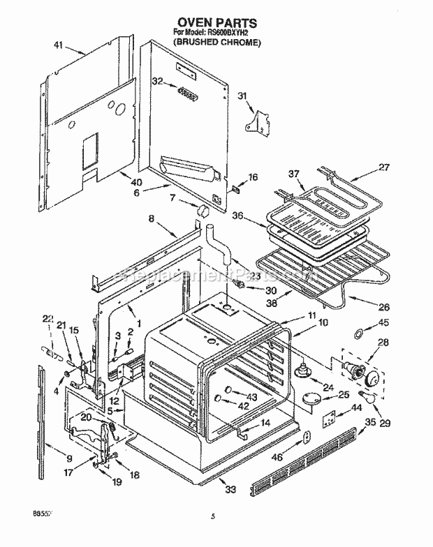 Whirlpool RS600BXYH2 Drop-in Electric Range Oven Diagram