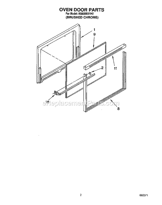 Whirlpool RS600BXYH2 Drop-in Electric Range Oven Door Diagram