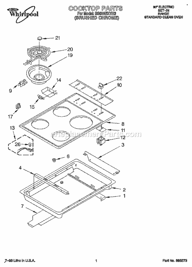 Whirlpool RS600BXYH3 Drop-in Electric Range Cooktop, Literature Diagram