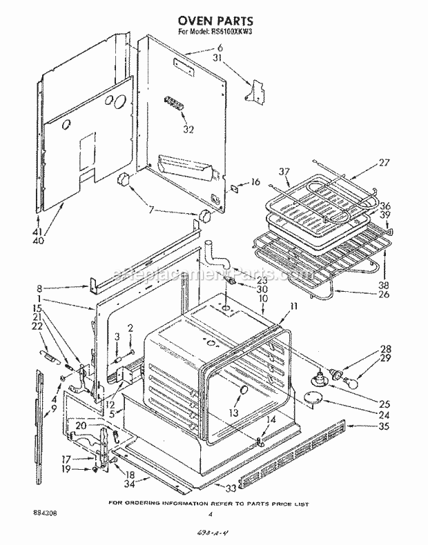 Whirlpool RS6100XKW3 Drop-in Electric Range Oven Diagram