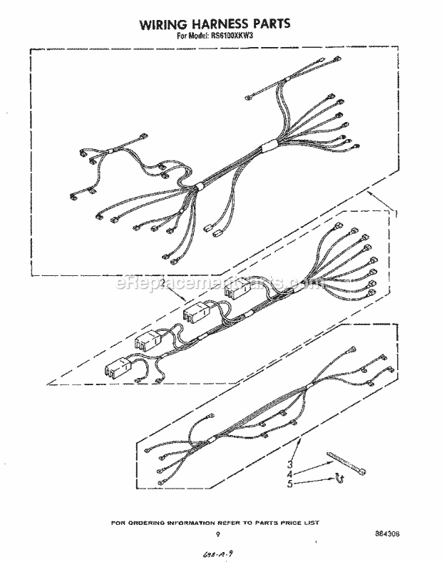 Whirlpool RS6100XKW3 Drop-in Electric Range Wiring Harness Diagram