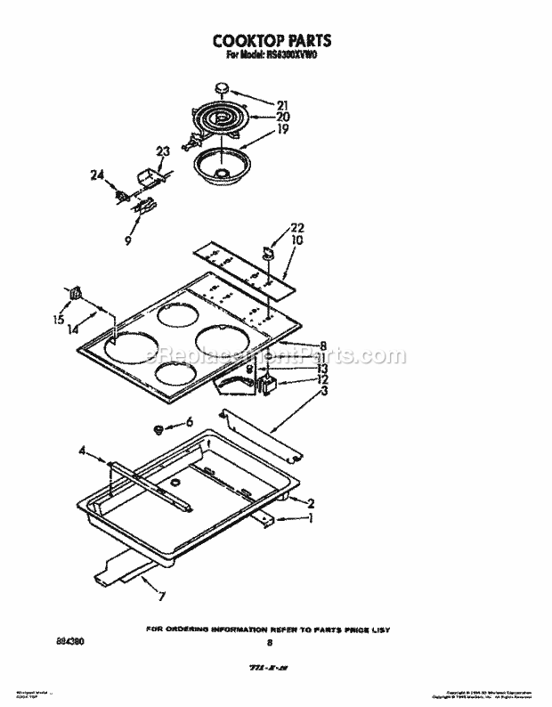 Whirlpool RS6100XVN0 Range Cooktop Diagram