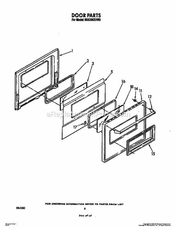 Whirlpool RS6100XVN0 Range Door , Literature and Optional Diagram