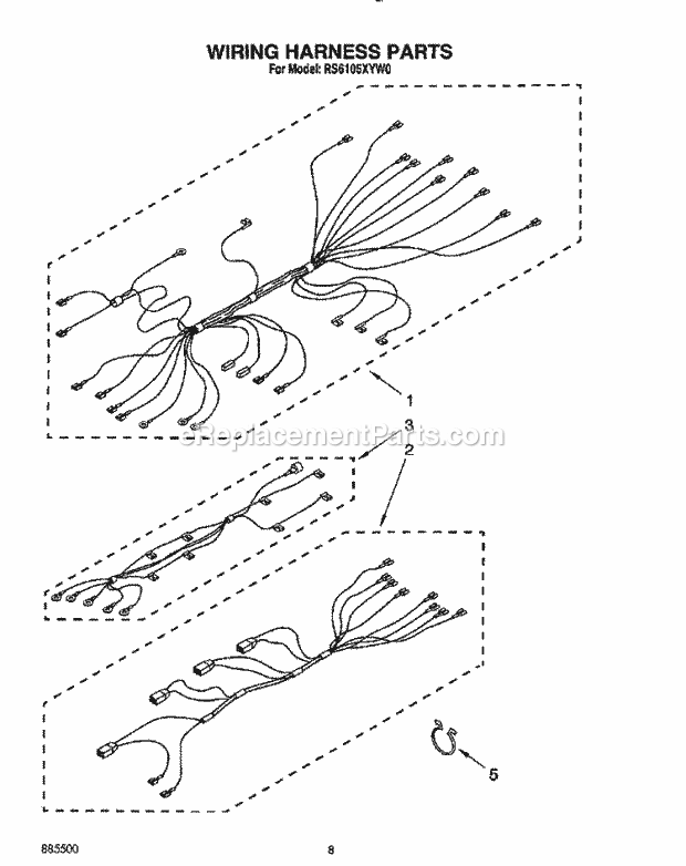 Whirlpool RS6105XYW0 Drop-in Electric Range Wiring Harness Diagram
