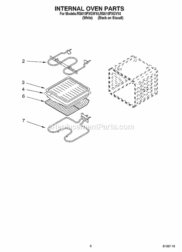 Whirlpool RS610PXGV10 Drop-in Electric Range Internal Oven Parts Diagram