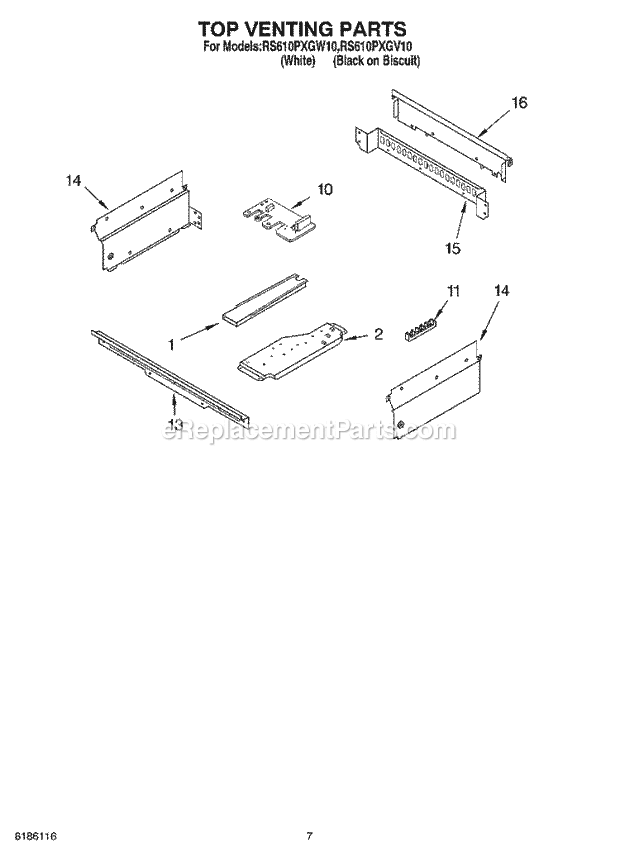 Whirlpool RS610PXGV10 Drop-in Electric Range Top Venting Parts, Optional Parts Diagram