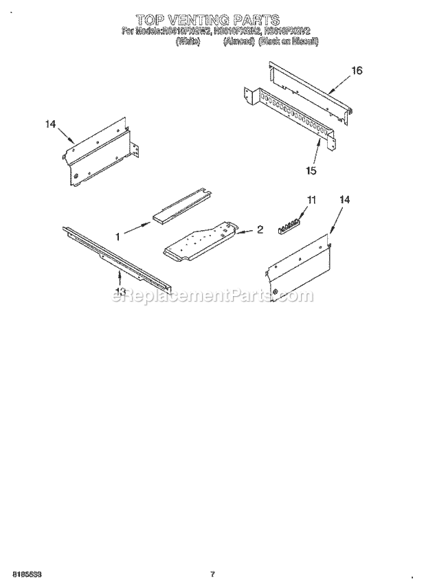 Whirlpool RS610PXGV2 Drop-in Electric Range Top Venting, Optional Diagram