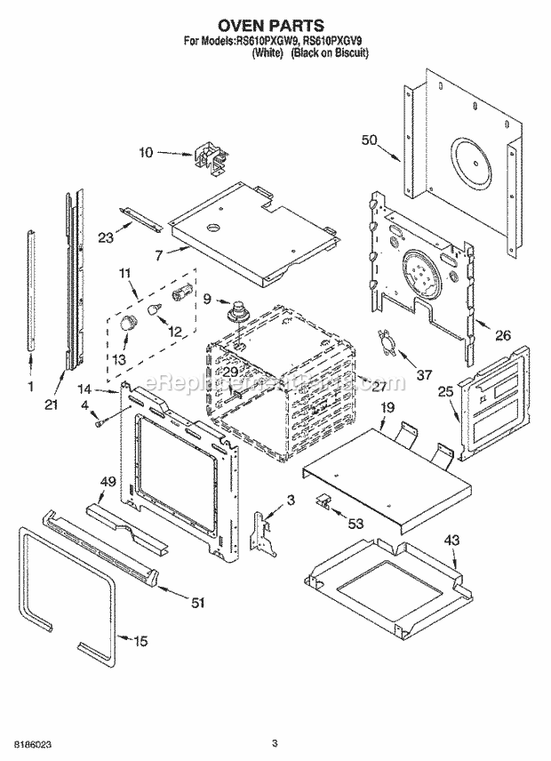 Whirlpool RS610PXGV9 Drop-in Electric Range Oven Diagram