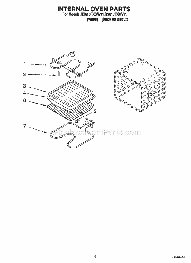 Whirlpool RS610PXGW11 Drop-in Electric Range Internal Oven Parts Diagram