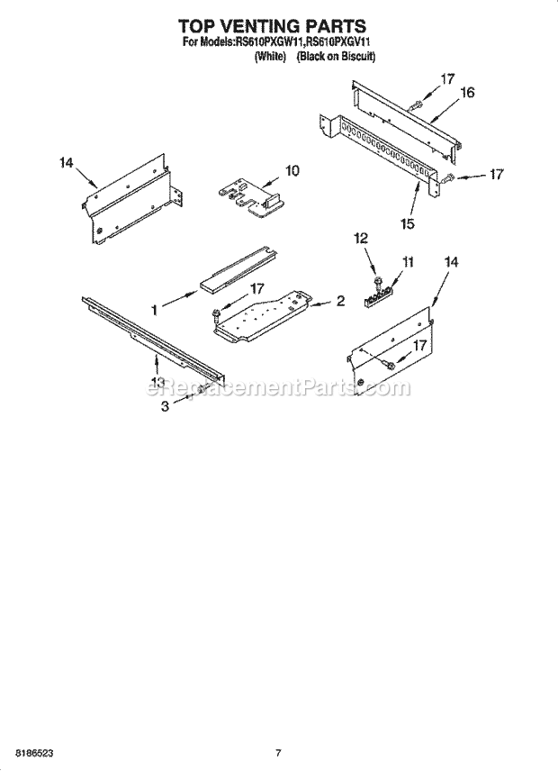 Whirlpool RS610PXGW11 Drop-in Electric Range Top Venting Parts, Optional Parts Diagram