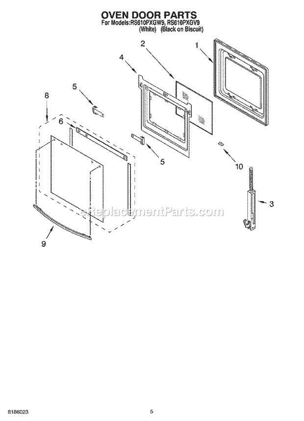 Whirlpool RS610PXGW9 Drop-in Electric Range Oven Door Diagram