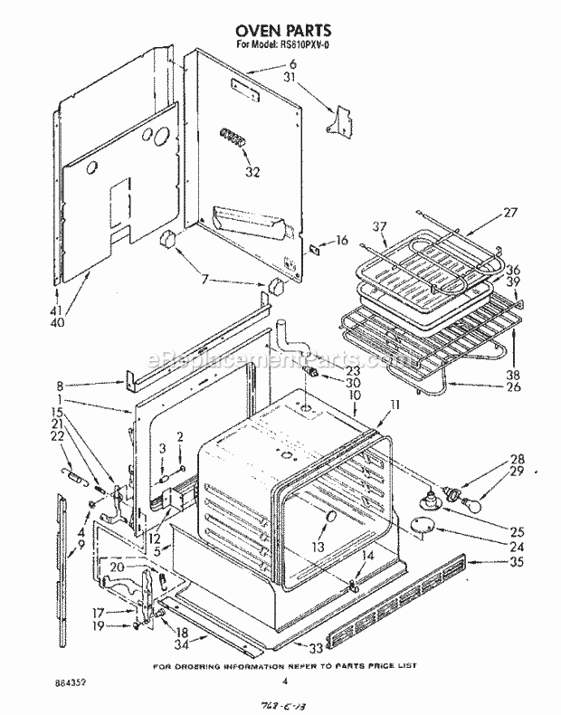 Whirlpool RS610PXV0 Drop-in Electric Range Oven Diagram