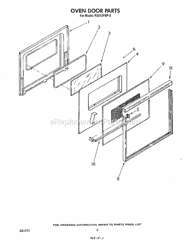 Whirlpool RS610PXV0 Drop-in Electric Range Oven Door , Lit/Optional Diagram