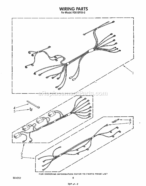 Whirlpool RS610PXV0 Drop-in Electric Range Wiring Parts Diagram