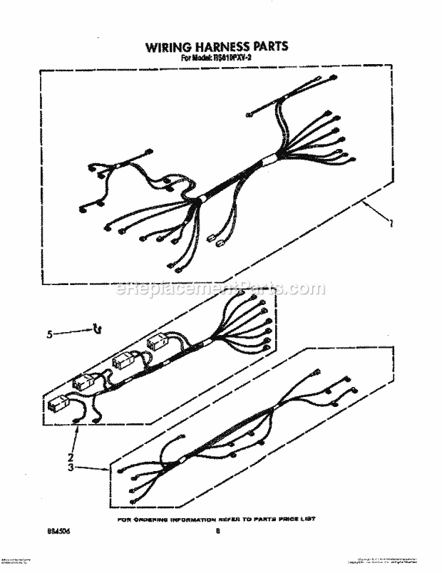 Whirlpool RS610PXV2 Drop-in Electric Range Wiring Harness Diagram