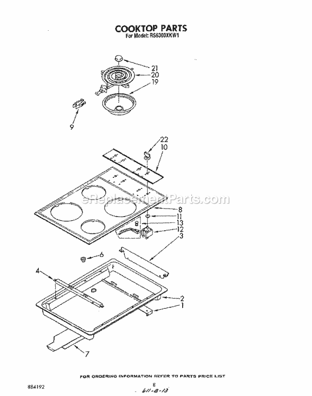 Whirlpool RS6300XKW1 Electric Range Cooktop Diagram