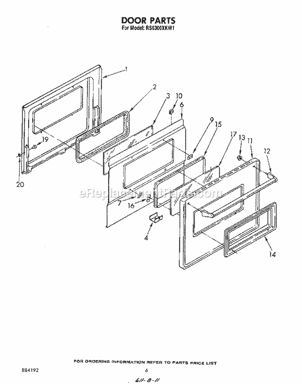 Whirlpool RS6300XKW1 Electric Range Door , Literature and Optional Diagram