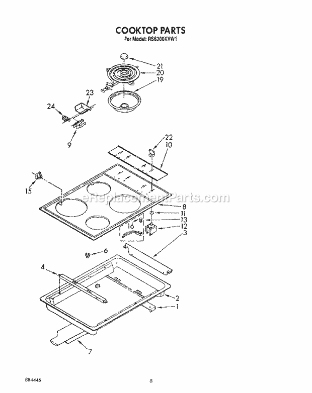 Whirlpool RS6300XVW1 Slide in Electric Range Cooktop Diagram