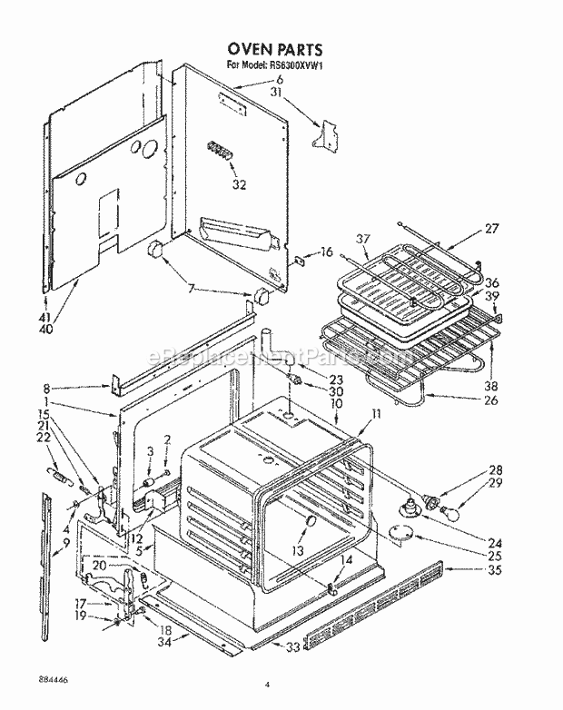 Whirlpool RS6300XVW1 Slide in Electric Range Oven Diagram