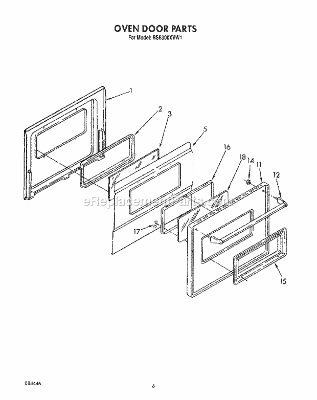 Whirlpool RS6300XVW1 Slide in Electric Range Oven Door, Optional Diagram