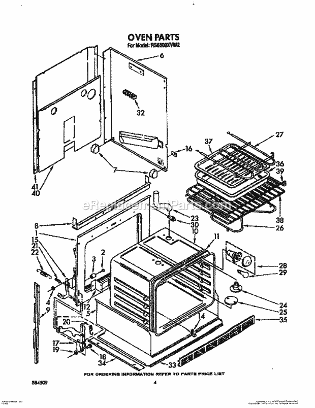 Whirlpool RS6300XVW2 Slide in Electric Range Oven Diagram