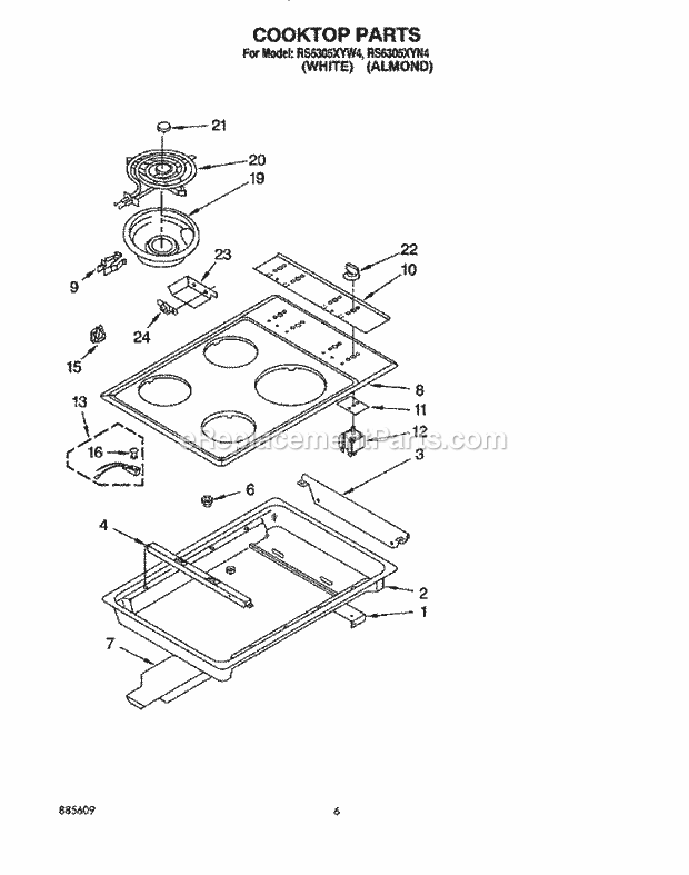 Whirlpool RS6305XYN4 Range Cooktop Diagram