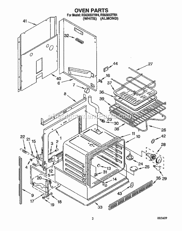 Whirlpool RS6305XYN4 Range Oven Diagram